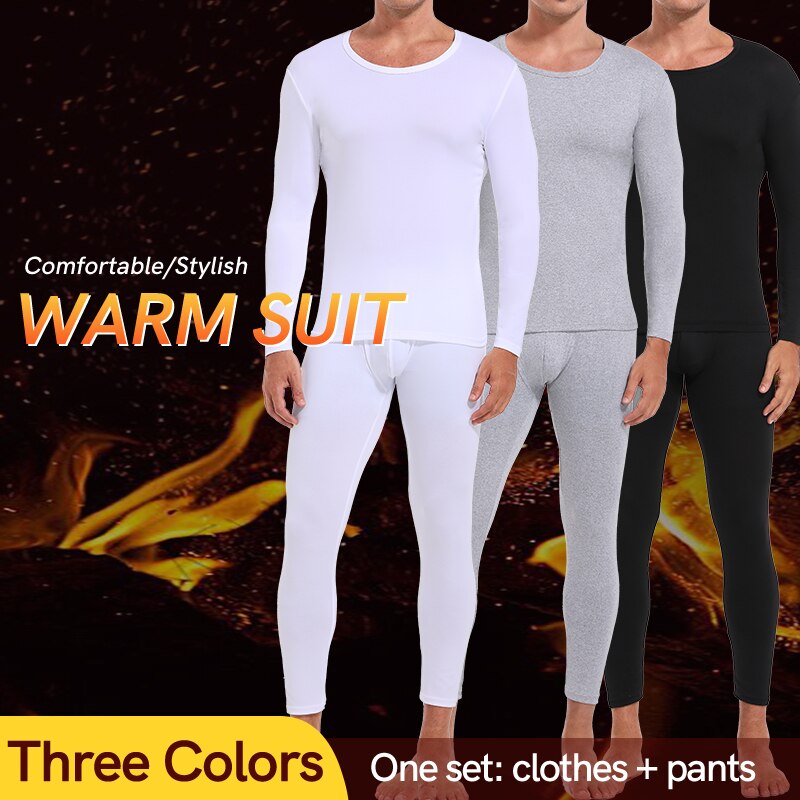 Set of 2 Men&#39;s Premium Thermal Underwear Ultra Soft Long Johns Fleece Lined Warm Base Layer Thermals top and Bottom