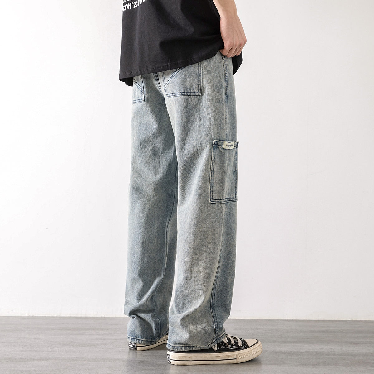 Loose Street Style Straight Cargo Pants Jeans Men Fashion Brand Wide Leg Overalls Retro Trend Leisure Youth Denim Baggy