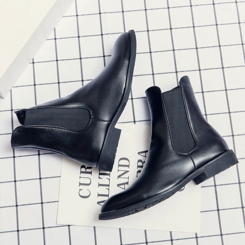 Chelsea Boots Men Boots PU Black Classic Fashion Business Casual Street Personality High Top Slip-On Elegant Short Boots