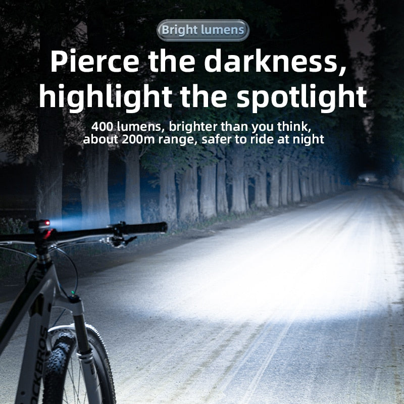 ROCKBROS Bike Light Rainproof Type-C Charging LED 2000mAh MTB Front Lamp Headlight Aluminum Ultralight Flashlight Bicycle Light