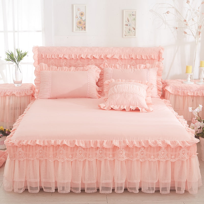 1 Piece Lace Bed Skirt +2pieces Pillowcases bedding set Princess Bedding Bedspreads sheet Bed For Girl bed Cover King/Queen size