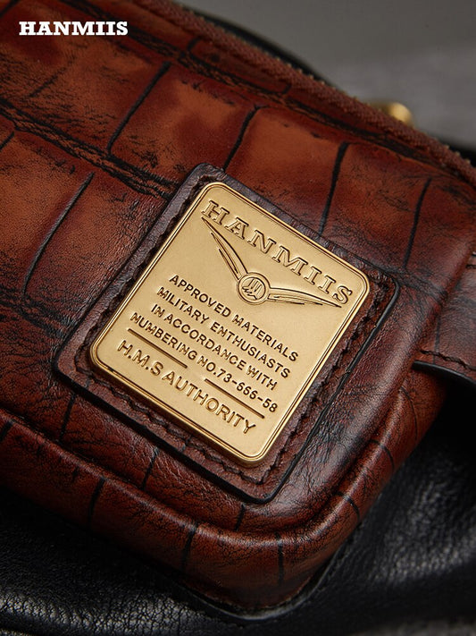 Crocodile Pattern Chest Bag First Layer Cowhide Vintage Genuine Leather Men&#39;s Shoulder Messenger Bag Cycling Men&#39;s Bag Casual