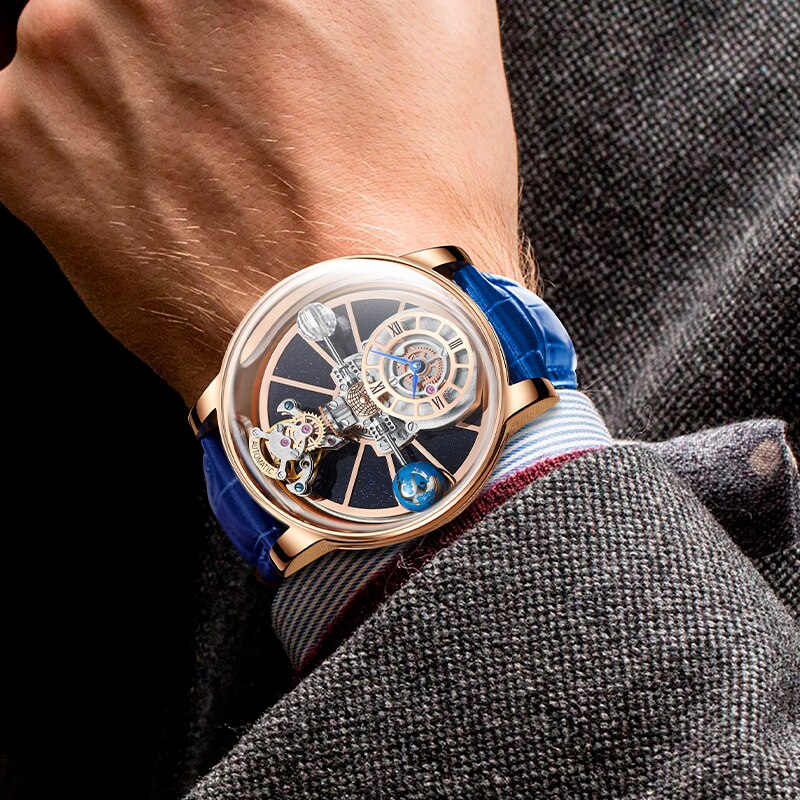 PINDU DESIGN Astronomia Celestial SeriesTourbillon Watch Men The Transparent Design Man Watches Quartz Wristwatch reloj hombre