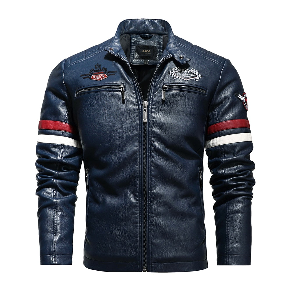 Mens Vintage Motorcycle Jacket 2021 Men Fashion New Biker Leather Jacket Male Embroidery Bomber Coat Winter Fleece Pu Overcoat