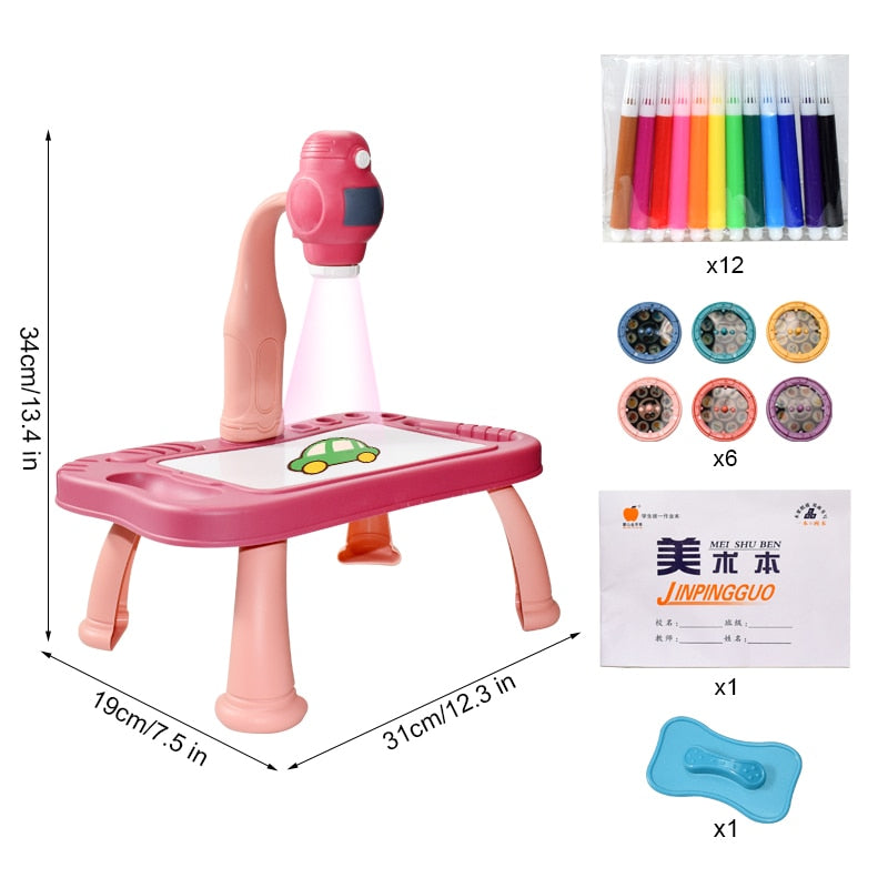 Children Led Projector Art Drawing Table Toys Kids Painting Board Desk Arts Crafts Educational Learning Paint Tools Toy for Girl