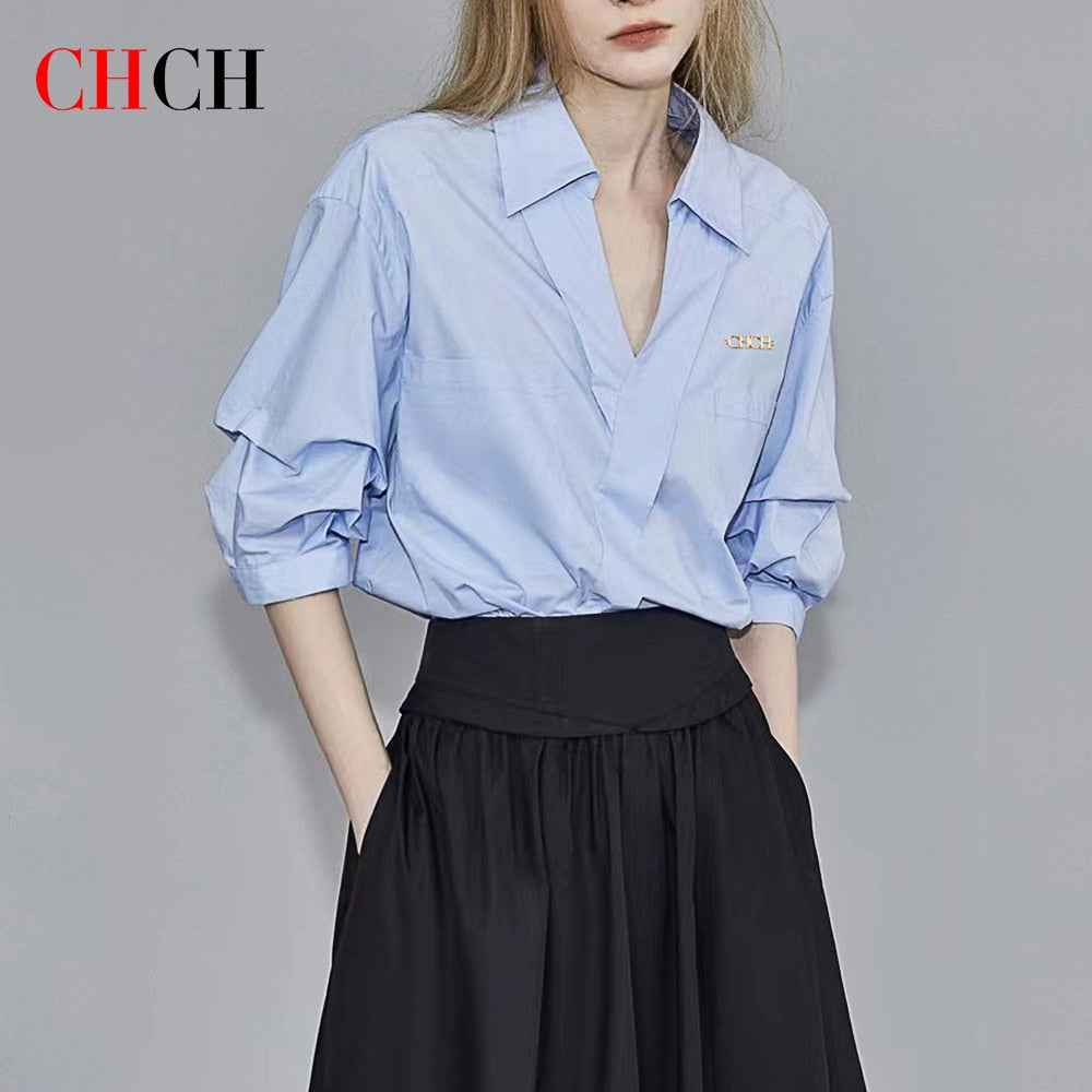 CHCH Fashion New Designer Style Shirt Women's 2023 Long Sleeve Loose Thin Light Luxury Top Women's Shirt