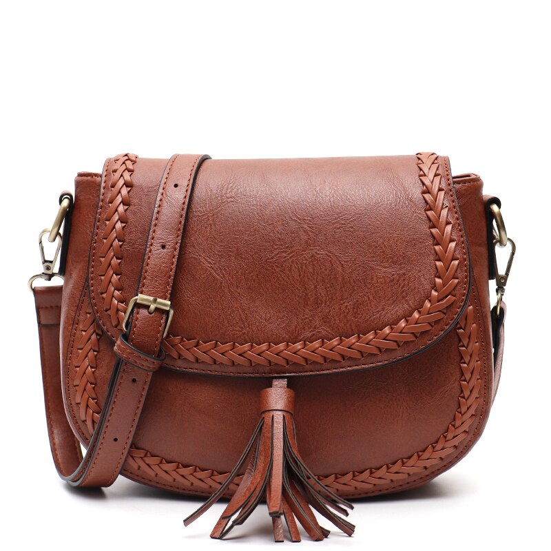 CEZIRA Bohemia Style Vegan Leather Saddle Bags Women Vintage Causal Braid Tassel String Flap Snap Messenger Shoulder Handbags