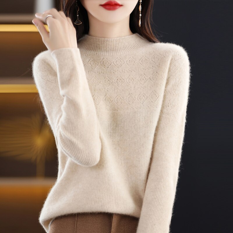 Bohemian Sweater Women&#39;s Cheap Official Store Fashion Loose Hollow Design Pure Woolen Sweater Light Luxury Underlay Pullover