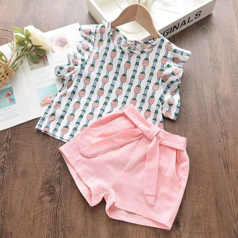 Kids Girls Clothing Sets Summer New Style Brand  Baby Girls Clothes short Sleeve T-Shirt+Pant Dress 2Pcs Children Clothes Suits