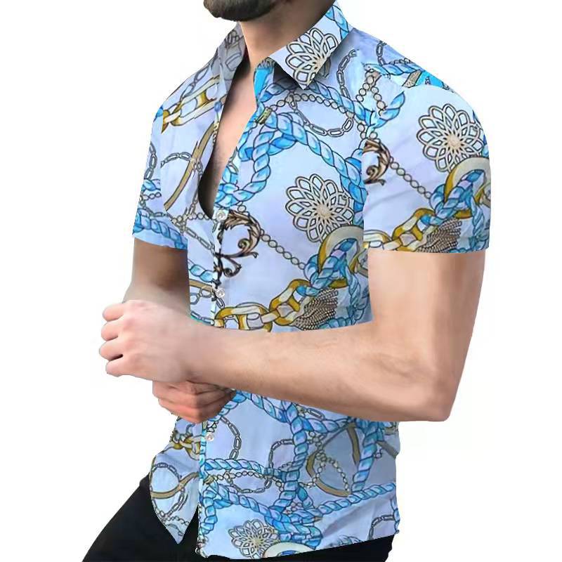 Summer Men&#39;s Luxury Black White Striped Printed Hawaii Casual Shirts 2022 Summer Men Clothing Cardigan Short Sleeve Dress Shirt
