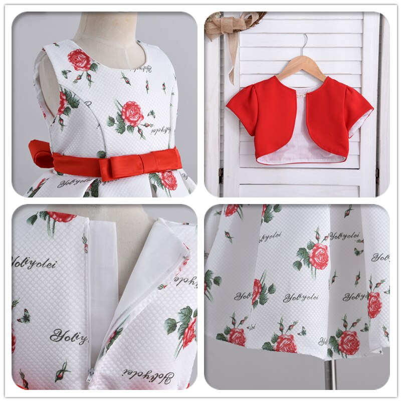 Yoliyolei 2PCS/set New Girls Dress Autumn Printing floral Kids Dresses Baby Girls ball gown Party Clothes with short sleeve coat