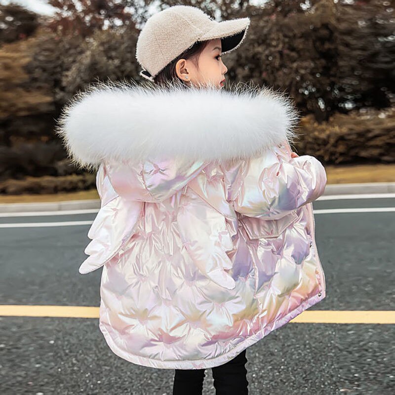 Girls Hooded Down Parkas Fur Collar Outerwear 3-10 Years 2022 Winter Girl Thick Warm Shiny Jacket  Long Coats Kids Down Jackets