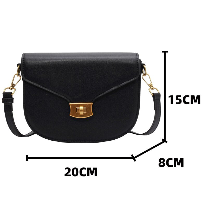 Simple Casual Small Flap Women&#39;s Top Handle Bag Quality Solid Color Pu Leather Shoulder Bag Elegant Metal Lock All Match Handbag