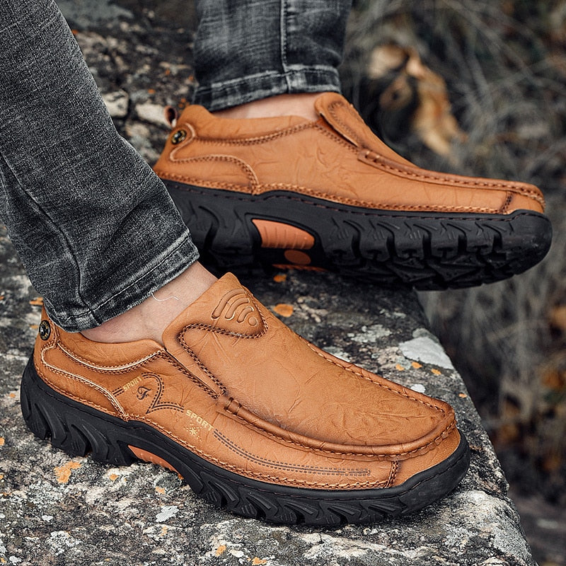 Outdoor High Quality Men&#39;s Shoes 100% Genuine Leather Casual Shoes Waterproof Work Shoes Cow Leather Loafers Slip on Footwear 48