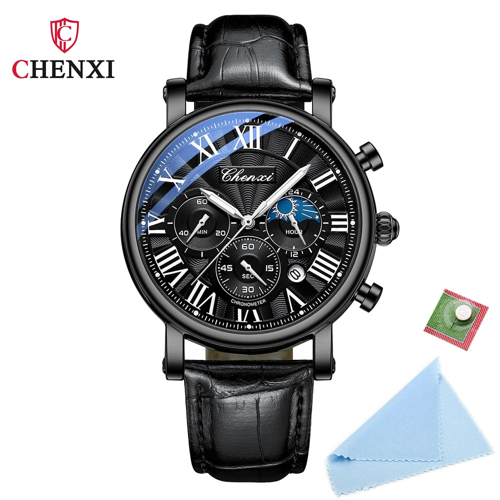 New CHENXI Watches Men Top Brand Luxury Leather Strap Date Quartz Clock Male Waterproof Chronograph Men Watch Business Fashion