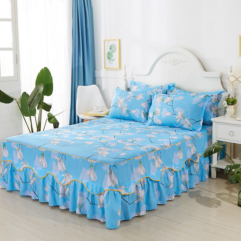 3Pcs Bed Sheet Cotton Lace Skirt Elastic Fitted Double Bedspread Mattress Cover Home Pillowcase Bedding Set Bedsheet 2 Seater