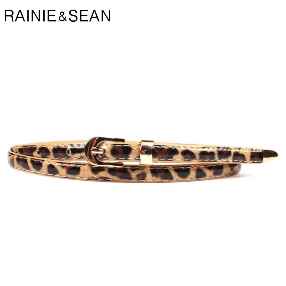 RAINIE SEAN Gold Thin Ladies Leather Belt Women Pin Buckle For Belt Korean Fashion casual Solid Female Waist Belt For Dresses