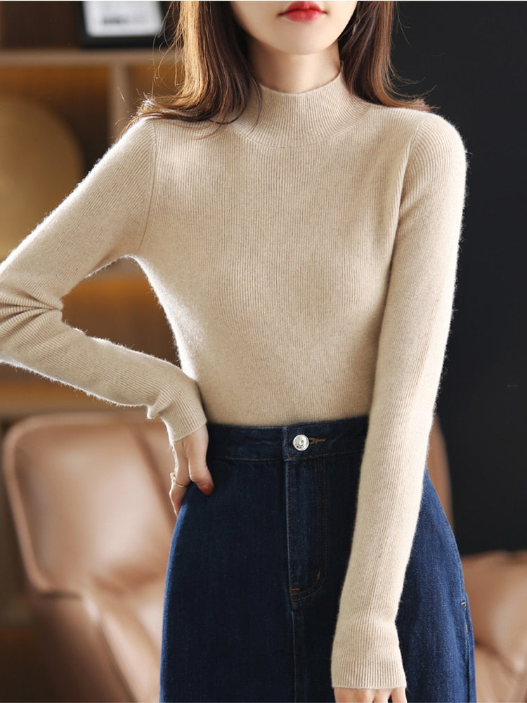 Women Sweater Half Turtleneck Long-sleeve Knitted Pullover Women Top Autumn Winter New Female Clothing Sweaters for Women Jumper