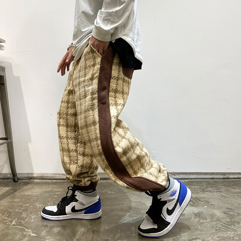 Japanese Streetwear Black White Checked Sweatpants Men Clothing Harajuku Casual Sport Jogging Pants Korean Hip Hop Joggers Male