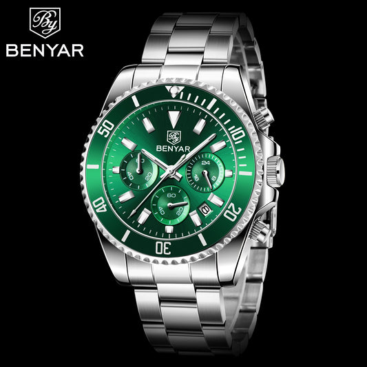 BENYAR Sports Men Quartz Wrist Watch 43MM Luxury Chronograph 30M Waterproof Military Watch Top Brand Men Clock reloj hombre