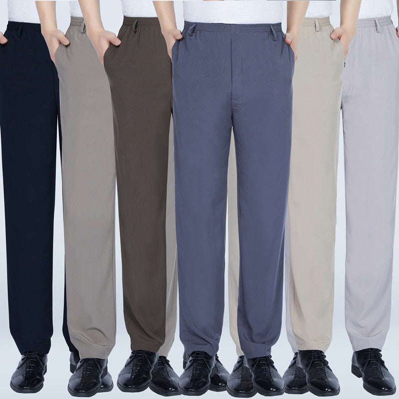 2022 Mens Long Trousers Summer Lightweight Cargo Pants Casual Male Solid Color Elastic Waist Loose Straight Pants Plus Size 4XL