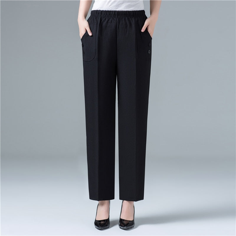 Summer Women Cotton Linen Harem Pants Ankle-Length Trousers Women Vintage Korean Pants High Waist Black Straight Pants