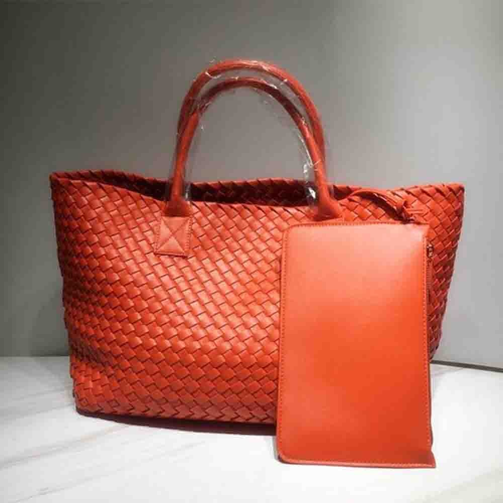 Oversized Women Tote High Quality PU Leather Knitting Shoulder Shopper Bags Luxury Woven Retro Female Large Purse Black 2021 New