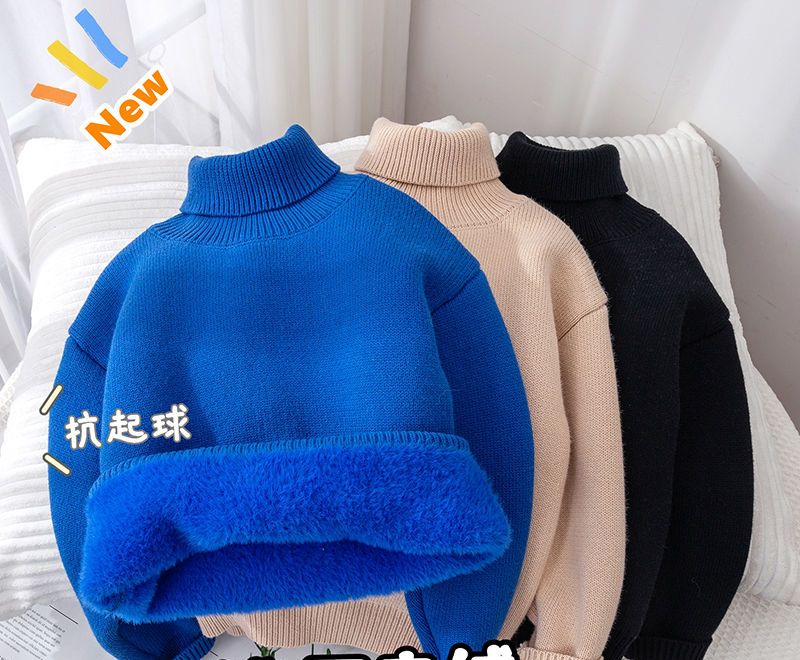 2022 Winter Girls Boys Casual Thick Warm Fleece Turtle-neck Sweaters Cardigan