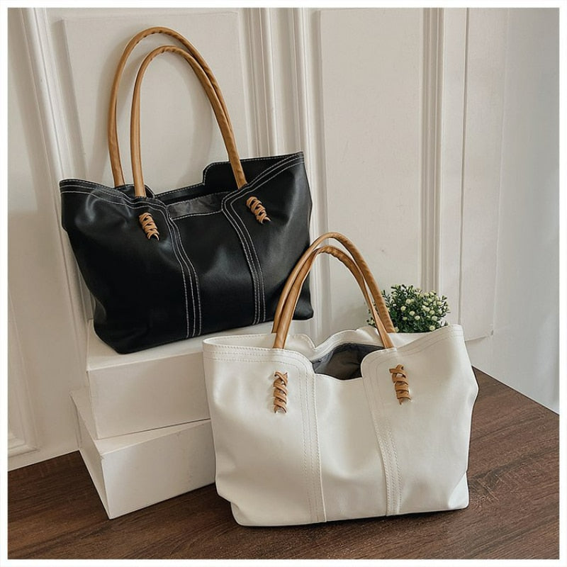 TRAVEASY 2023 New Bags Women&#39;s High-capacity PU Korean Fashion Simple Commuter Tote Bag Handbag Ladies Hand Bags Casual Tote Bag