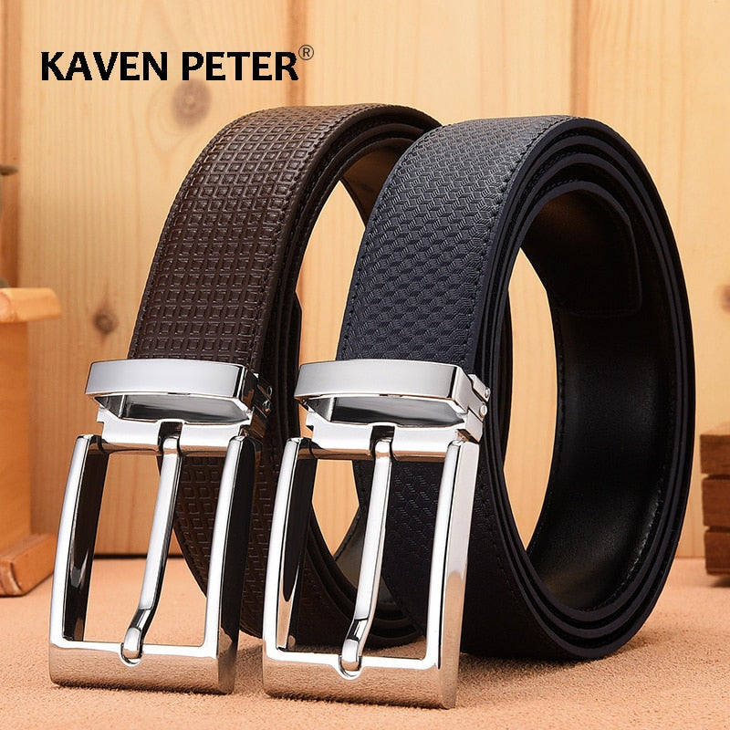 Man Cowskin Leather Belts For Men Jeans Plaid Strap High Quality Luxury Pin Buckle Male Genuine Leather Classic Belt Waistband