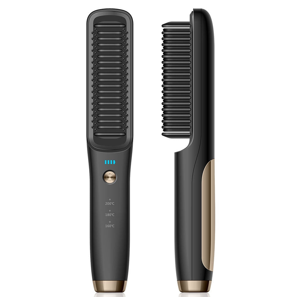 New Wireless Hair Straightener Brush Portable Rechargeable Cordless Beard and Hair Straightening Comb For Women Men Anti-Scald