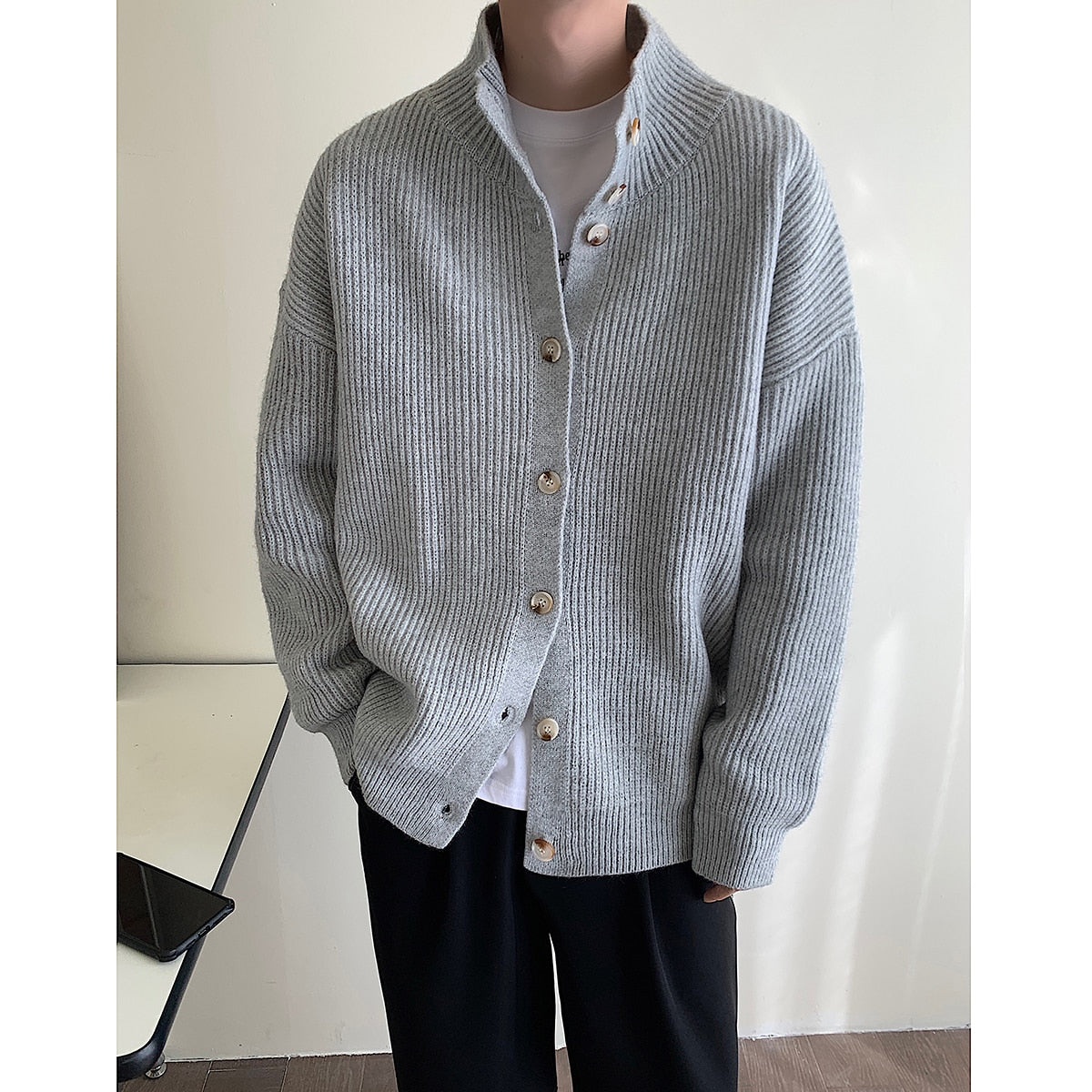 Turtleneck Sweatercoats Men Korean Cardigans Casual Single-breasted Knit Sweater Autumn Winter New Loose Knitwear Sweater Men