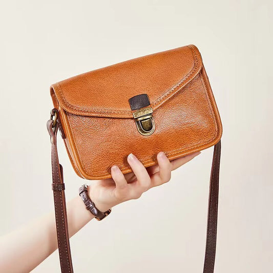 2022 New Vegetable Tanned Leather  Bag Retro Single Shoulder Messenger Small Square Bag