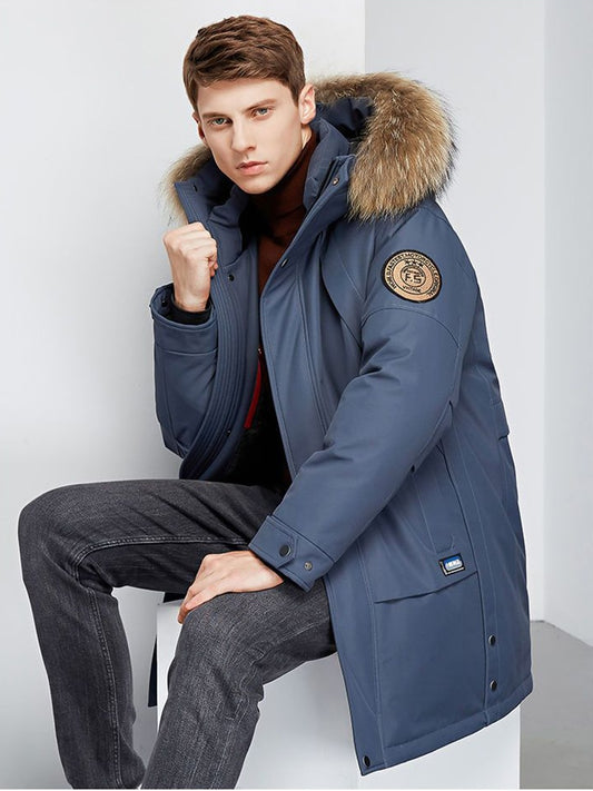 Big Fur Collar White Duck Down Jacket, Men Thick Winter Coat, NEW Male Warm Parka, Windproof Top Quality Big Pockets -30 degrees