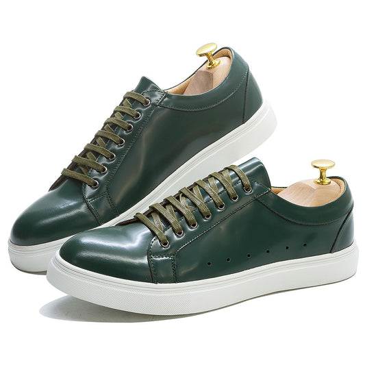 Fashion Mens Casual Shoes Patent Leather Lace-Up Green Black Derby Breathable Comfortable Spring Autumn New Sneakers for Men