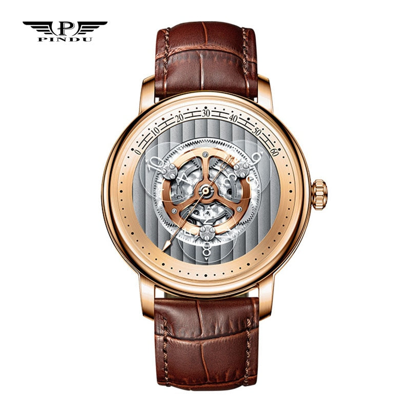 2023 Original PINDU Watch New Automatic Mechanical Leather Belt Waterproof Men&#39;s Watch Miyota 8215 Watch Men Automatic Self-Wind