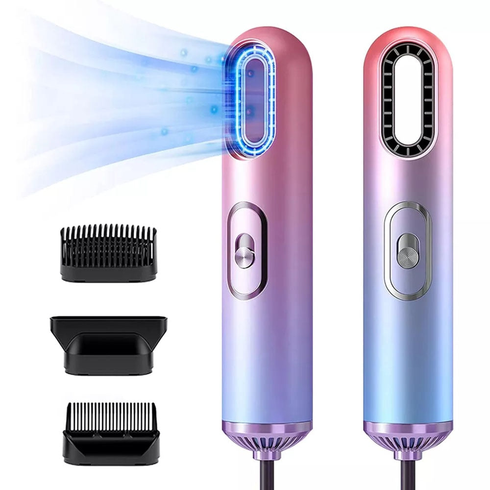 One Step Hair Dryer 3 in 1 Blue Light Negative Ion Leafless Blowdryer with 3 Air Nozzle 2 Speed Low Noise Strong Wind with Comb