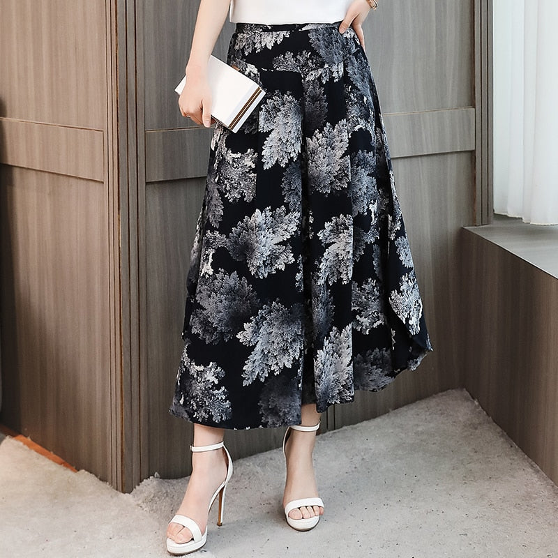 2023 New Summer Wide Leg Pants Women High Quality Loose Bohemian High Waist Skirt Pants Summer Vintage Trousers Women Bottoms