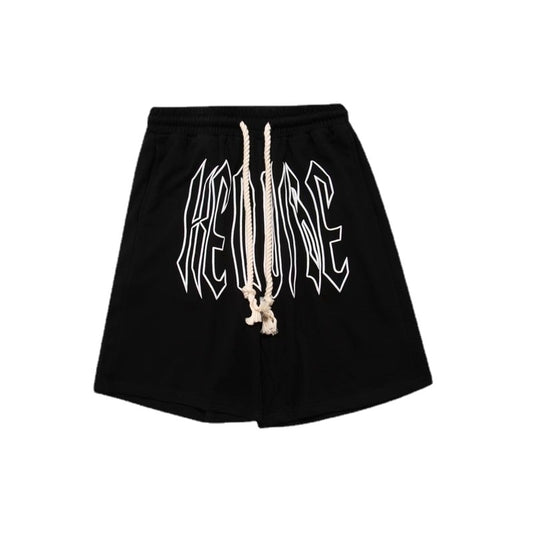 Fashion hip-hop high street alphabet print casual shorts men&#39;s loose summer elastic waist drawstring five-point pants