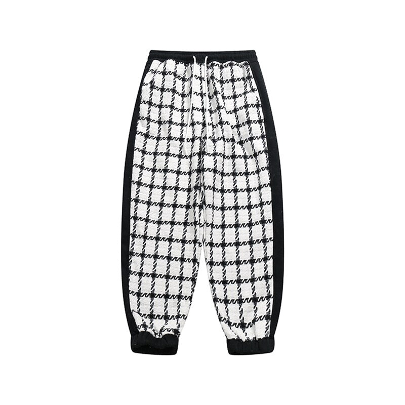 Japanese Streetwear Black White Checked Sweatpants Men Clothing Harajuku Casual Sport Jogging Pants Korean Hip Hop Joggers Male