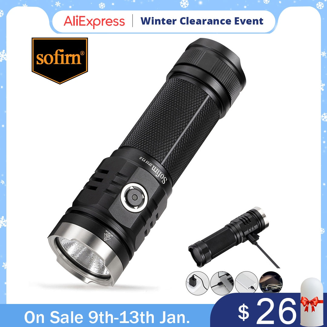 Sofirn SP33V3.0 3500lm Powerful LED Flashlight USB C Rechargeable Torch 26650 Light  XHP50.2 with Power Indicator