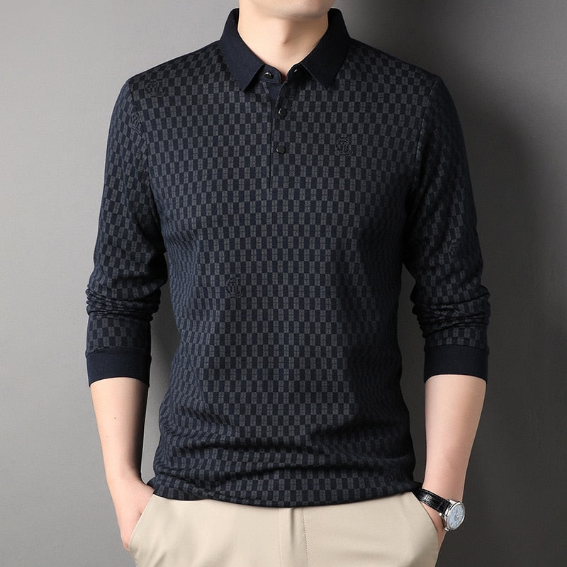 Top Grade Wool 4.7% Traceless New Fashion Brand Luxury Mens Designer Polo Shirt Simple Casual Long Sleeve Tops Men Clothing