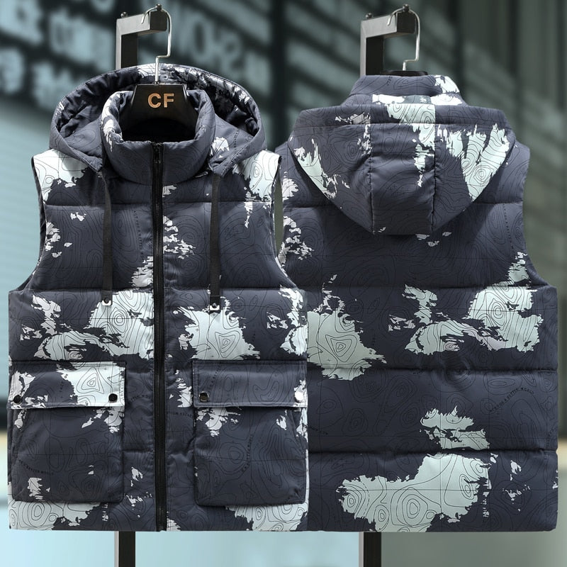 Plus Size S-8XL 2022 Autumn Winter Thick Sleeveless Jackets For Men Camouflage Warm Cotton Vest Hooded Casual Oversize Waistcoat