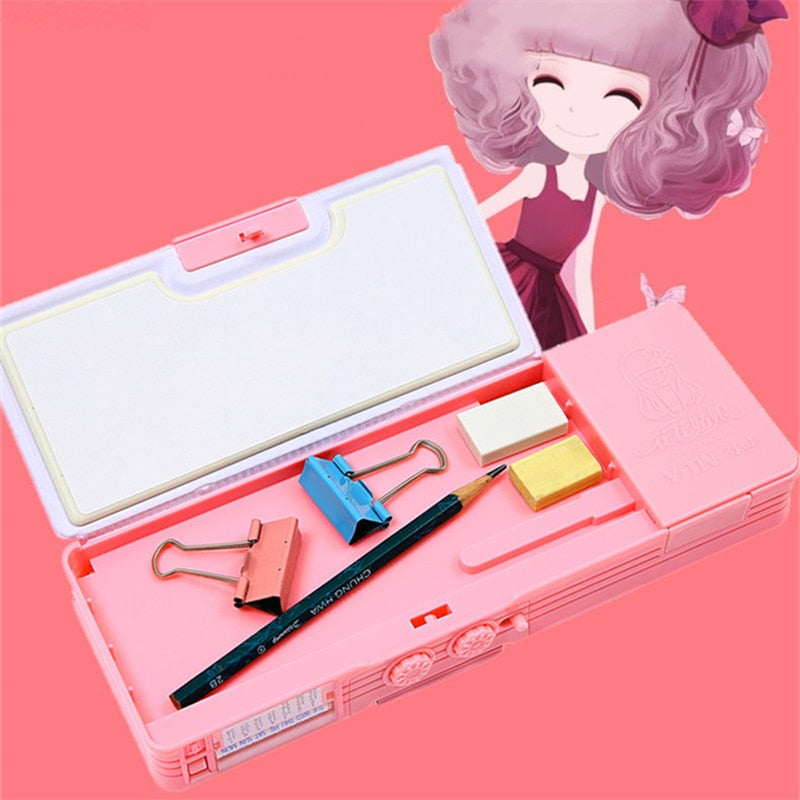 Mechanical deformation combination lock stationery box girl cute pencil case school student pencil box Cartoon plastic pen case