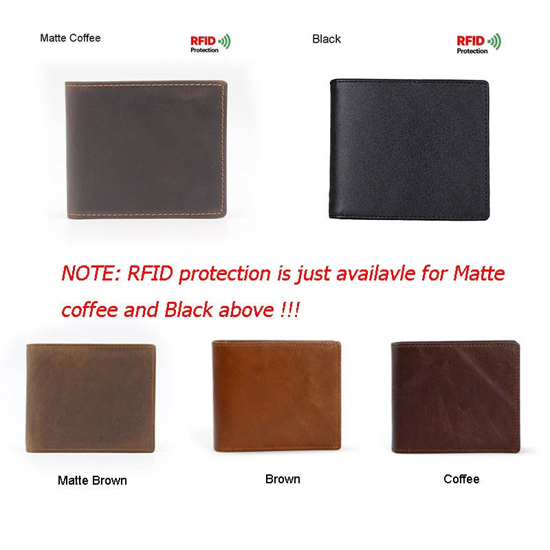 RFID Blocking Men&#39;s Oil Wax Skin Wallet Man Vintage Cow Genuine Leather Wallet Male Handmade Billfold Coin Purse Short Wallet