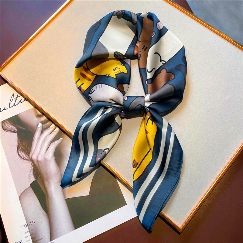 Design Silk Feeling Square Scarf Women Luxury 70cm Shawl Wraps Female Hair Hand  Wrist Foulard Headkerchief Hijab Bandana New