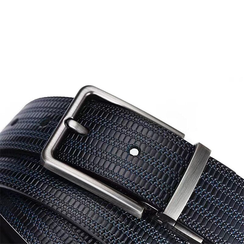 New Business Rotary Buckle Men&#39;s Leather Belt Men&#39;s Leather Rice Grain Embossed Trousers Belt Leather Belt