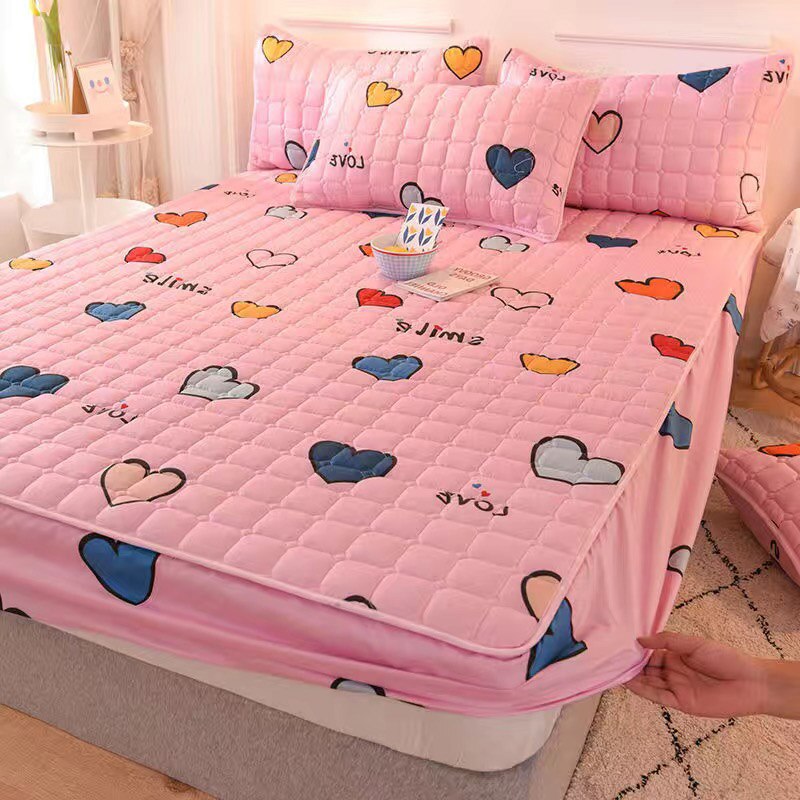 Polyester Fiber Cartoon Print Bed Sheet Pillowcase Bedding Fitted Sheet Bedspread Mattress Cover with Elastic Band bedding set