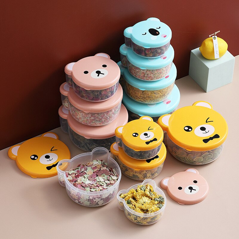 4pcs Bento Box Children Plastic Cartoon Cute Lunch Box Outdoor Food Storage Container Kids Student Microwave Lunch Box Utensils