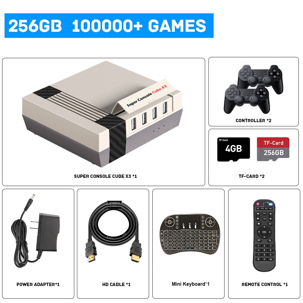 Retro Video Game Console Super Console Cube X3 with 100000 Game For PSP/PS1/DC/Sega Saturn 4K/8K HD TV Box Game Player Dual Wifi